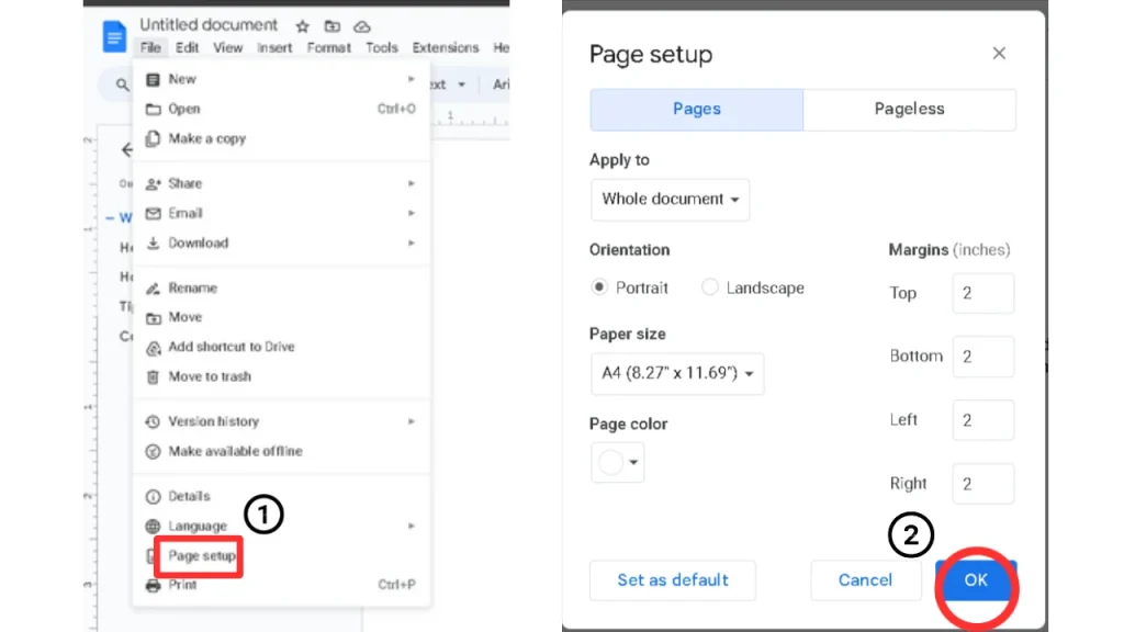 modifier les marges dans google docs en fonction de la configuration de la page